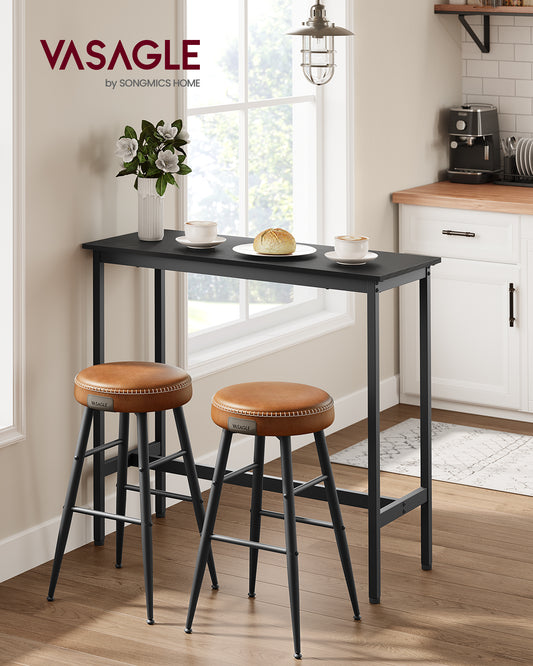VASAGLE, Narrow Long Bar, Kitchen Dining, High Pub Table, Sturdy Metal Frame, Industrial Design Ebony Ink Black