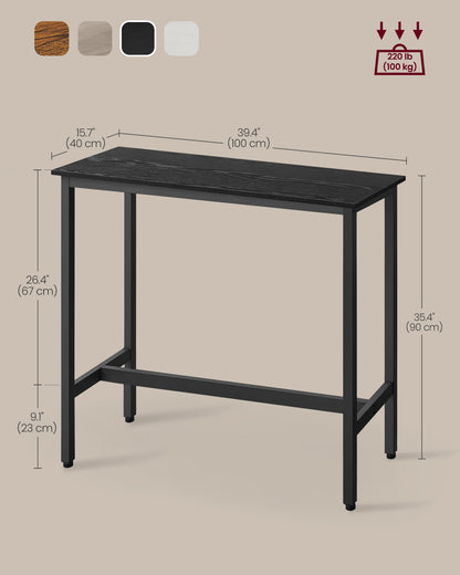 VASAGLE, Narrow Long Bar, Kitchen Dining, High Pub Table, Sturdy Metal Frame, Industrial Design Ebony Ink Black