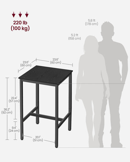 VASAGLE Bar Table, Small Kitchen Dining Table, High Top Pub Table, Height Cocktail Table, Sturdy Metal Frame, Ebony Black and Black