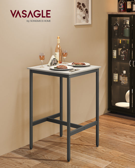 Bar Table, Small Kitchen Dining High Top Pub Cocktail Table for Living Room Party, Sturdy Metal Frame, 23.6 x 23.6 x 36.2 Inches for Narrow Spaces, Easy to Assemble, Vintage White and Black
