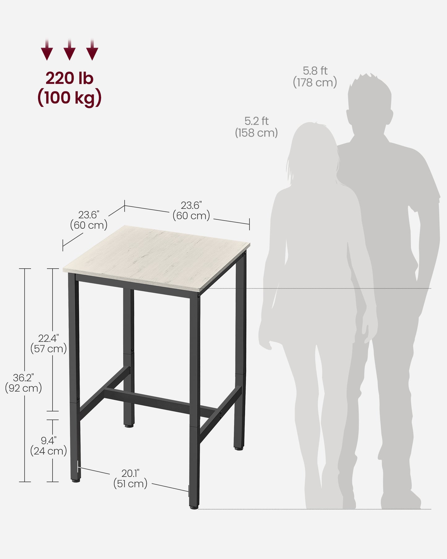 LEDREM Pub Table, Bar Height Table, Counter Height Table, Square Table,Small Kitchen Table, Short Table Counter Height Bar Table, Small Bistro Table