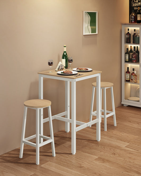 Bar Table, Small Kitchen Dining Table, High Top Pub Table, Height Cocktail Table for Living Room Party, Sturdy Metal Frame, 23.6 x 23.6 x 36.2 Inches for Narrow Spaces, Oak Beige and White