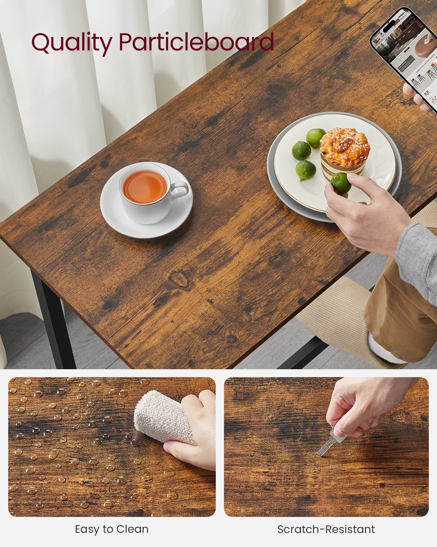VASAGLE, Narrow Long Bar, Kitchen Dining, High Pub Table, Sturdy Metal Frame, Industrial Design, 15.7 x 47.2 x 35.4 Inches Rustic Brown