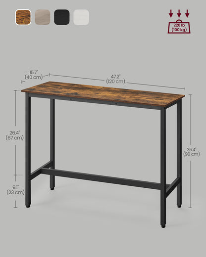VASAGLE, Narrow Long Bar, Kitchen Dining, High Pub Table, Sturdy Metal Frame, Industrial Design, 15.7 x 47.2 x 35.4 Inches Rustic Brown