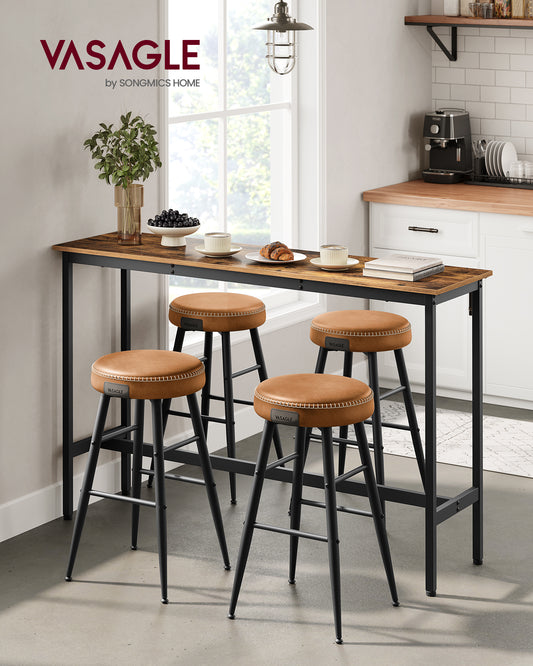 Bar Table, 55.1" Long Narrow Kitchen Dining Table, Industrial Metal Frame, Space-Saving Counter-Height Table, Easy Assembly, Rustic Brown & Black