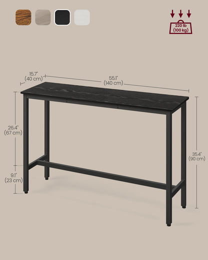 VASAGLE Narrow Long Bar, Kitchen Dining, High Pub Table, Sturdy Metal Frame, Industrial Design, 15.7 x 55.1 x 35.4 Inches Ebony Ink Black