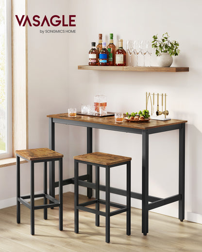 VASAGLE Bar Table Set, with 2 Bar Stools, Dining table set, Kitchen Counter with Bar Chairs, Industrial, Party Room, Rustic Brown and Black