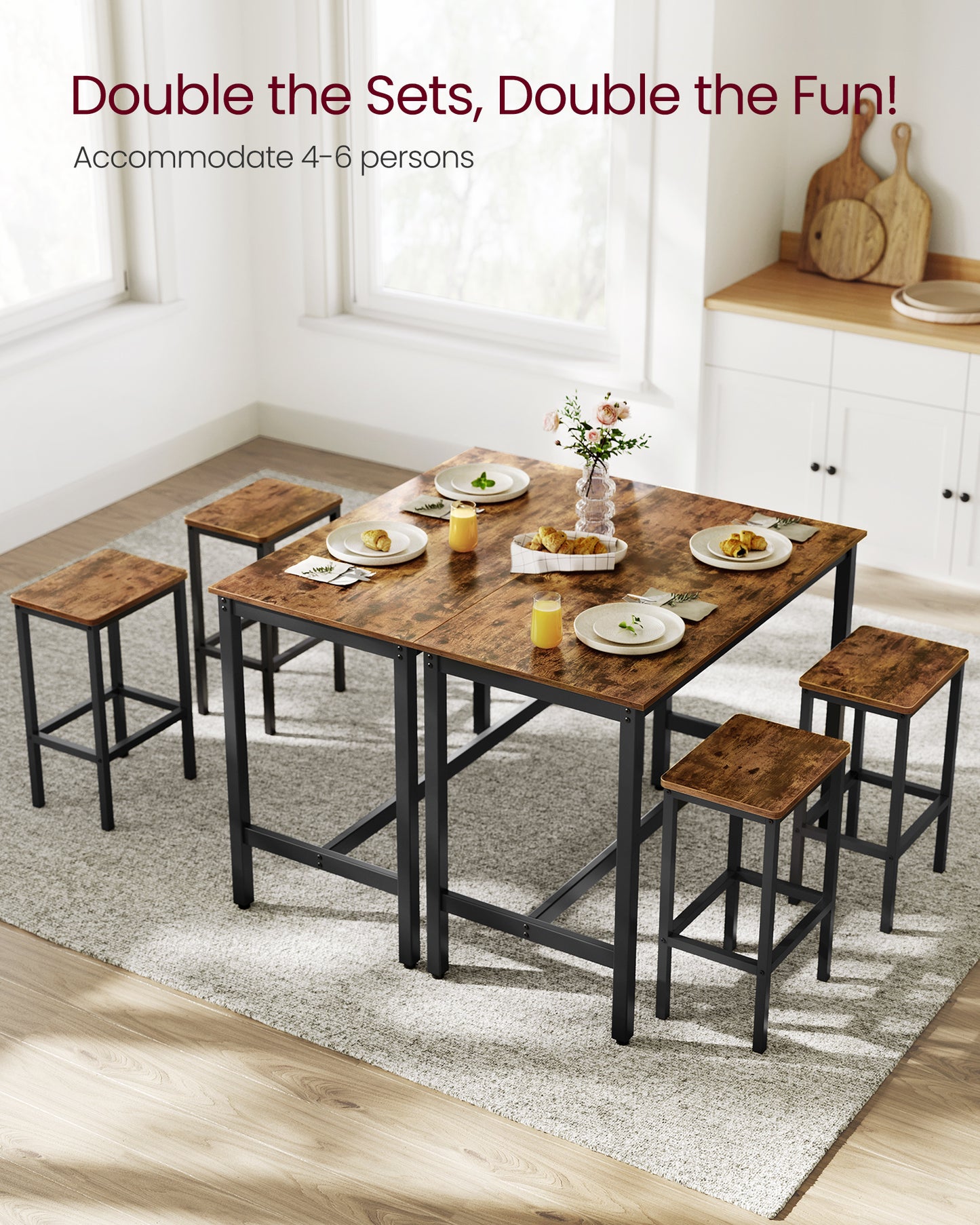 VASAGLE Bar Table Set, with 2 Bar Stools, Dining table set, Kitchen Counter with Bar Chairs, Industrial, Party Room, Rustic Brown and Black