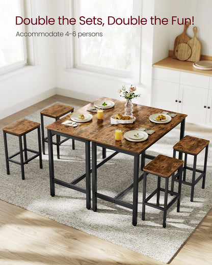 VASAGLE Bar Table Set, with 2 Bar Stools, Dining table set, Kitchen Counter with Bar Chairs, Industrial, Party Room, Rustic Brown and Black