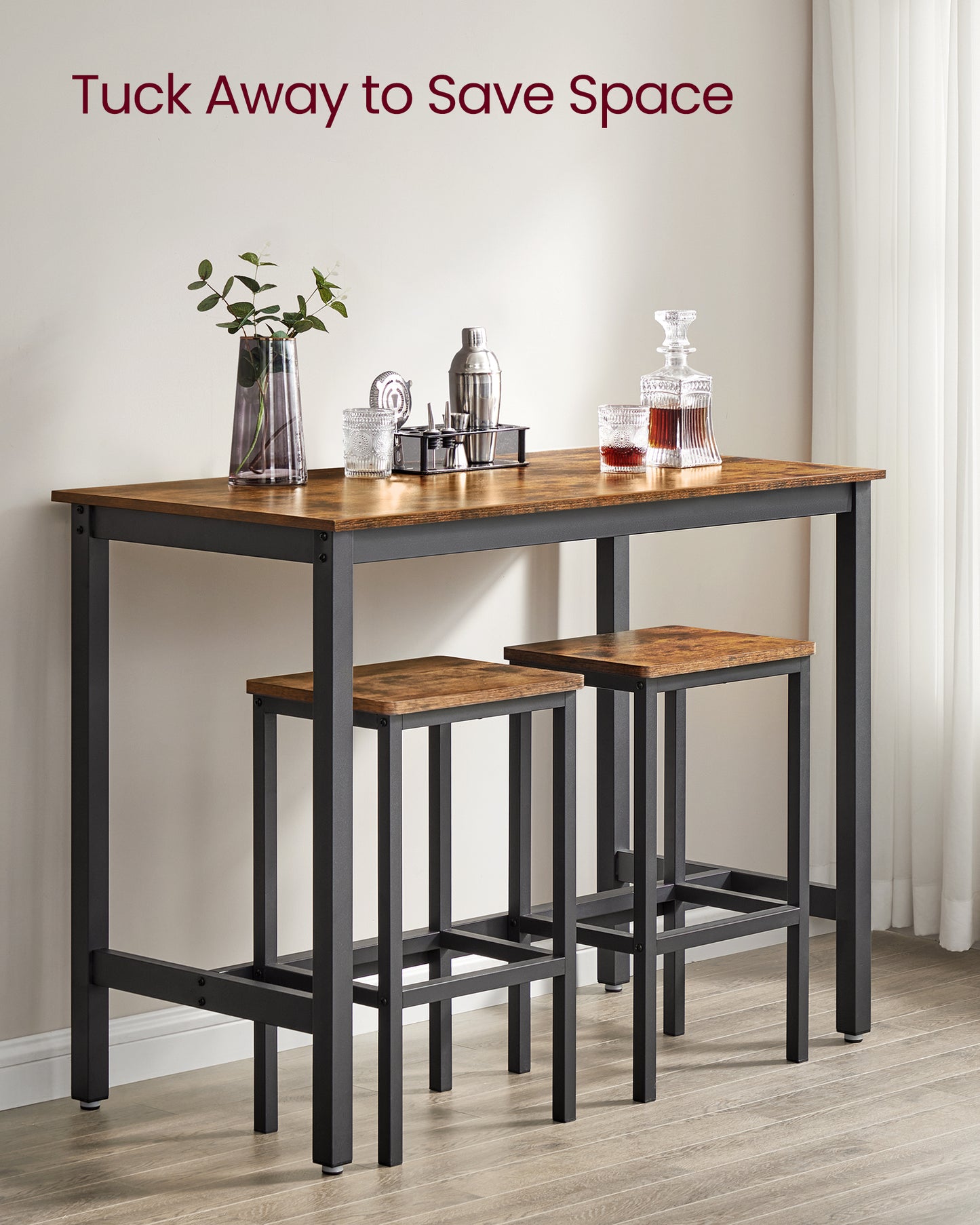 VASAGLE Bar Table Set, with 2 Bar Stools, Dining table set, Kitchen Counter with Bar Chairs, Industrial, Party Room, Rustic Brown and Black