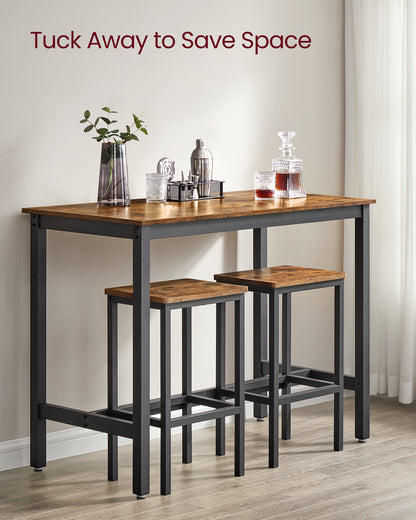VASAGLE Bar Table Set, with 2 Bar Stools, Dining table set, Kitchen Counter with Bar Chairs, Industrial, Party Room, Rustic Brown and Black