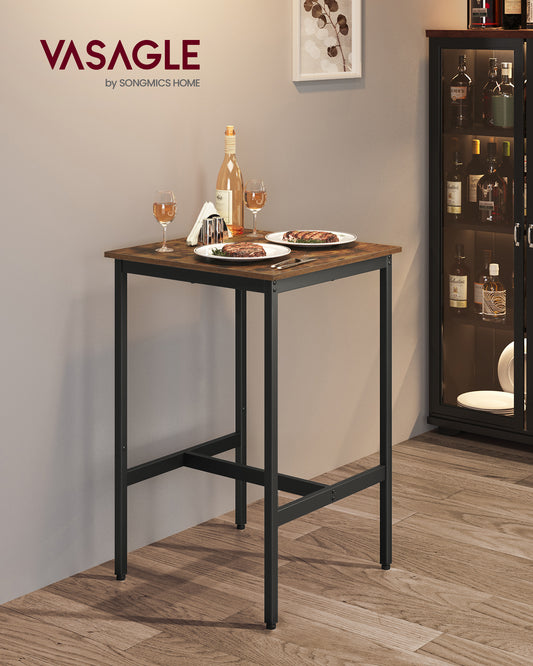 Bar Height Table Small Table Rustic Brown and Black Metal Frame Cocktail Table for Living Room Party