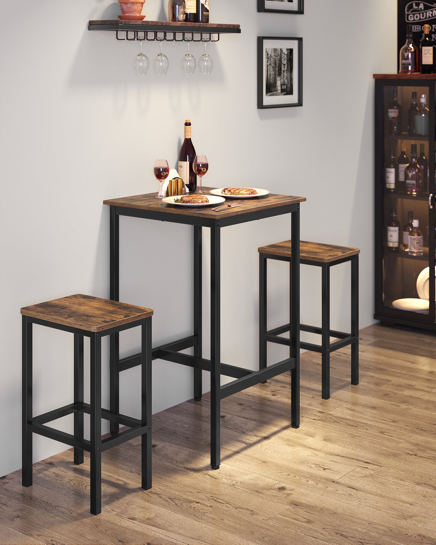 VASAGLE Bar Table, Small Kitchen Dining Table, High Top Pub Table, Height Cocktail Table, for Narrow Spaces, Rustic Brown and Black