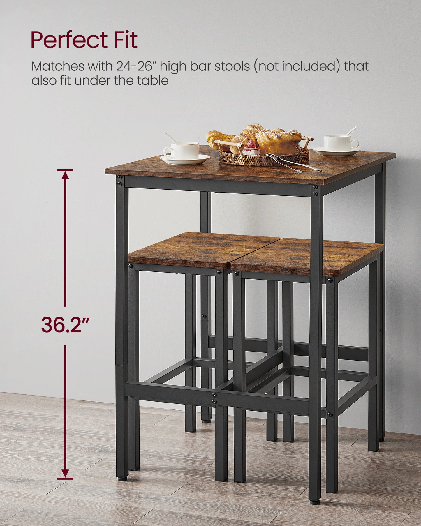 VASAGLE Bar Table, Small Kitchen Dining Table, High Top Pub Table, Height Cocktail Table, for Narrow Spaces, Rustic Brown and Black