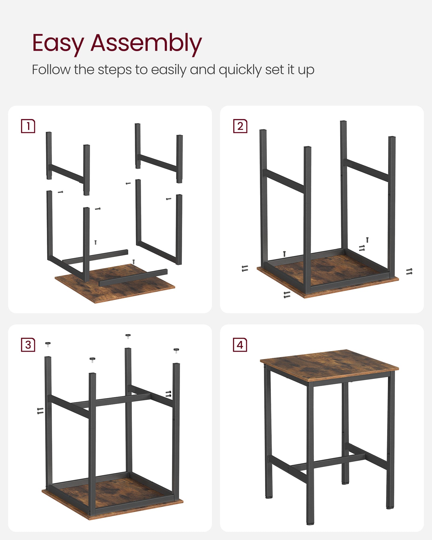 VASAGLE Bar Table, Small Kitchen Dining Table, High Top Pub Table, Height Cocktail Table, for Narrow Spaces, Rustic Brown and Black