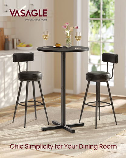 Round Bar Table, Modern Kitchen Table Dining Table, High-Top And Adjustable Feet, 23.6 Inch Dia Bar Table with Cross Base, 41.1" Height, Ebony Black
