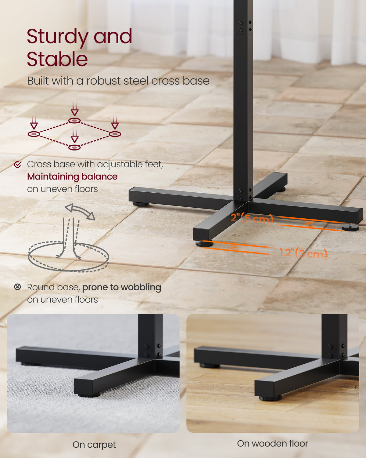 Round Bar Table, Modern Kitchen Table Dining Table, High-Top And Adjustable Feet, 23.6 Inch Dia Bar Table with Cross Base, 41.1" Height, Ebony Black