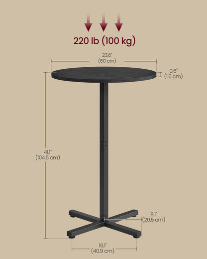 Round Bar Table, Modern Kitchen Table Dining Table, High-Top And Adjustable Feet, 23.6 Inch Dia Bar Table with Cross Base, 41.1" Height, Ebony Black