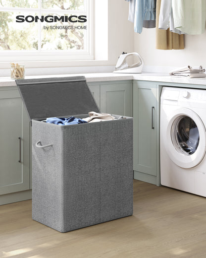 Sturdy Double Laundry Hamper Organizer with Lid Removable Fabric Bag 142L Large Clothes Hamper Laundry Bin for Closet Laundry Room Bathroom Gray