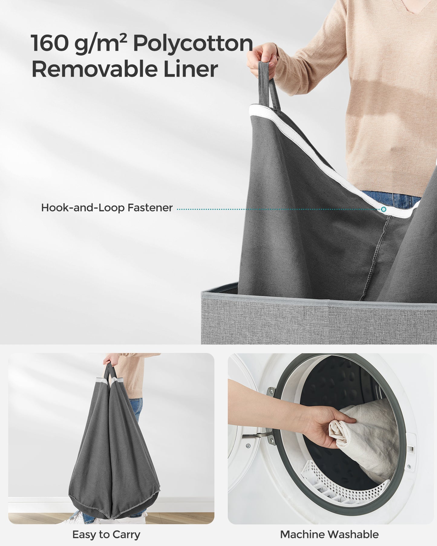 Sturdy Double Laundry Hamper Organizer with Lid Removable Fabric Bag 142L Large Clothes Hamper Laundry Bin for Closet Laundry Room Bathroom Gray
