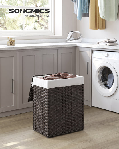 Laundry Hamper Sorter 23.8 Gal Synthetic Rattan Clothes Laundry Basket Storage with Lid and Handles, Removable Liner Laundry Sorter