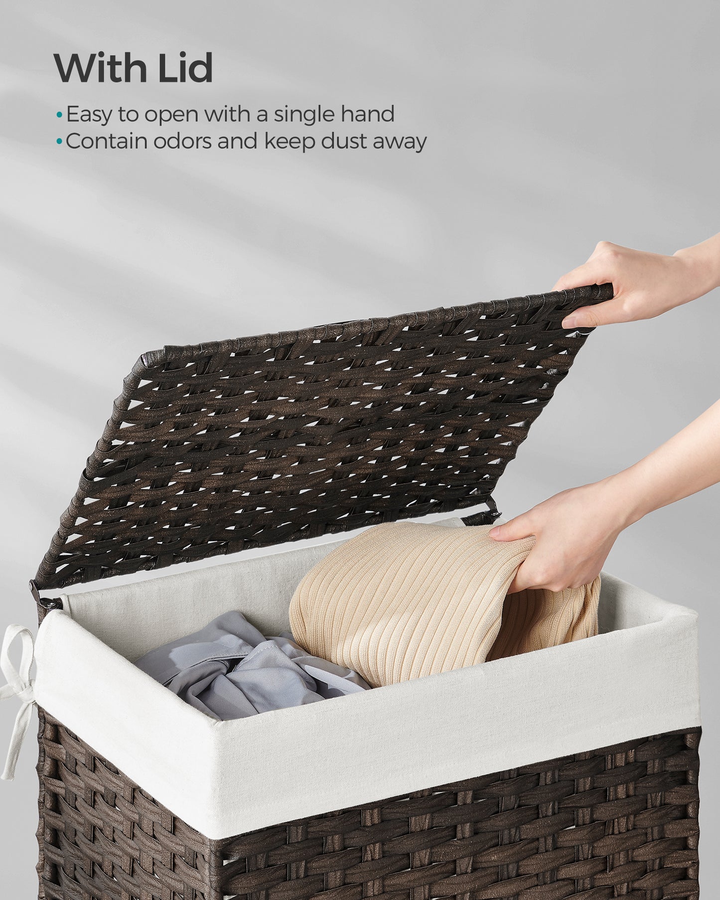 Laundry Hamper Sorter 23.8 Gal Synthetic Rattan Clothes Laundry Basket Storage with Lid and Handles, Removable Liner Laundry Sorter