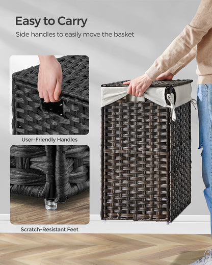 SONGMICS 23.8 Gal (90L) Laundry Hamper Laundry Basket with Lid and Handles Wicker hamper Brown