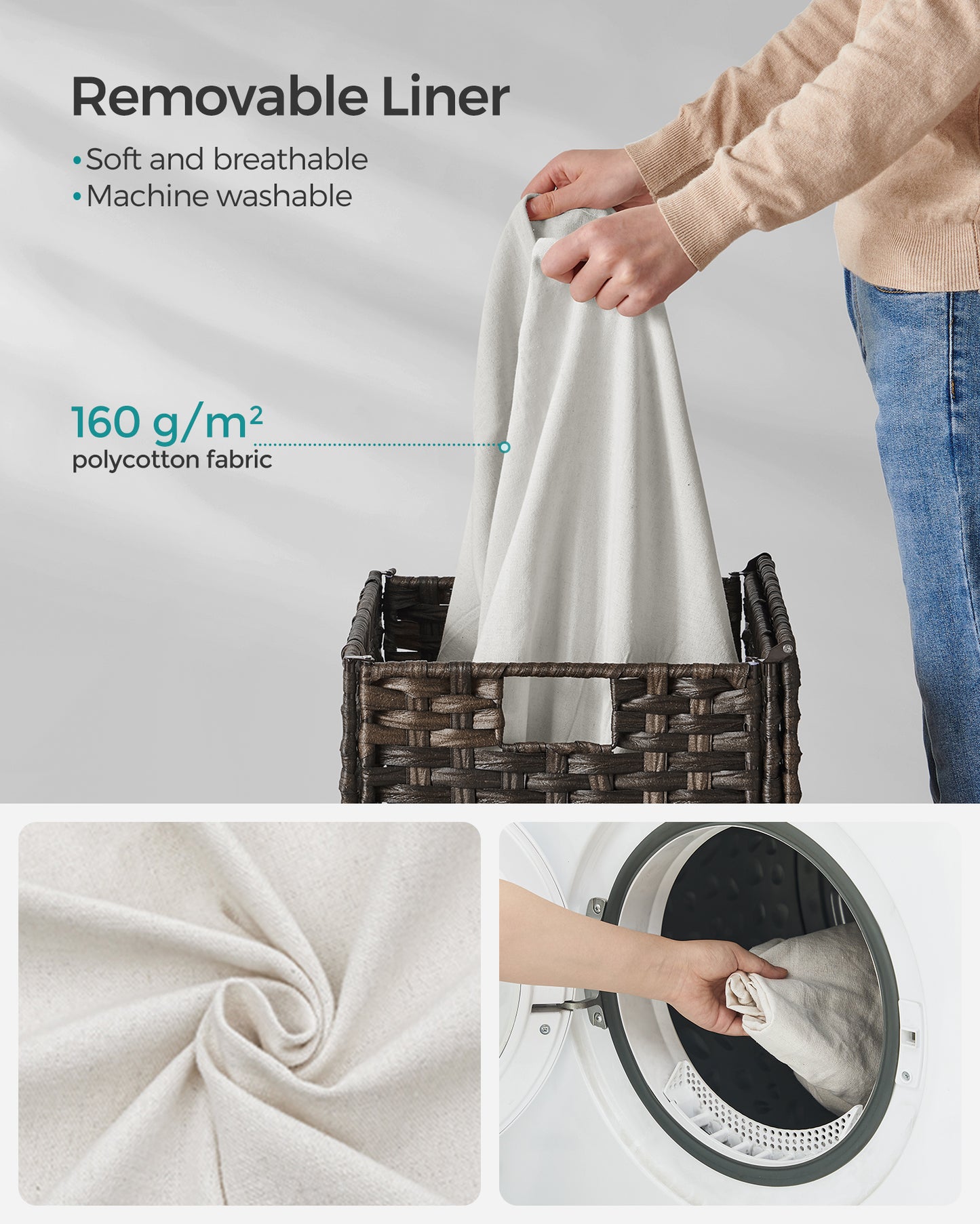 SONGMICS 23.8 Gal (90L) Laundry Hamper Laundry Basket with Lid and Handles Wicker hamper Brown