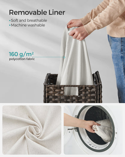 SONGMICS 23.8 Gal (90L) Laundry Hamper Laundry Basket with Lid and Handles Wicker hamper Brown