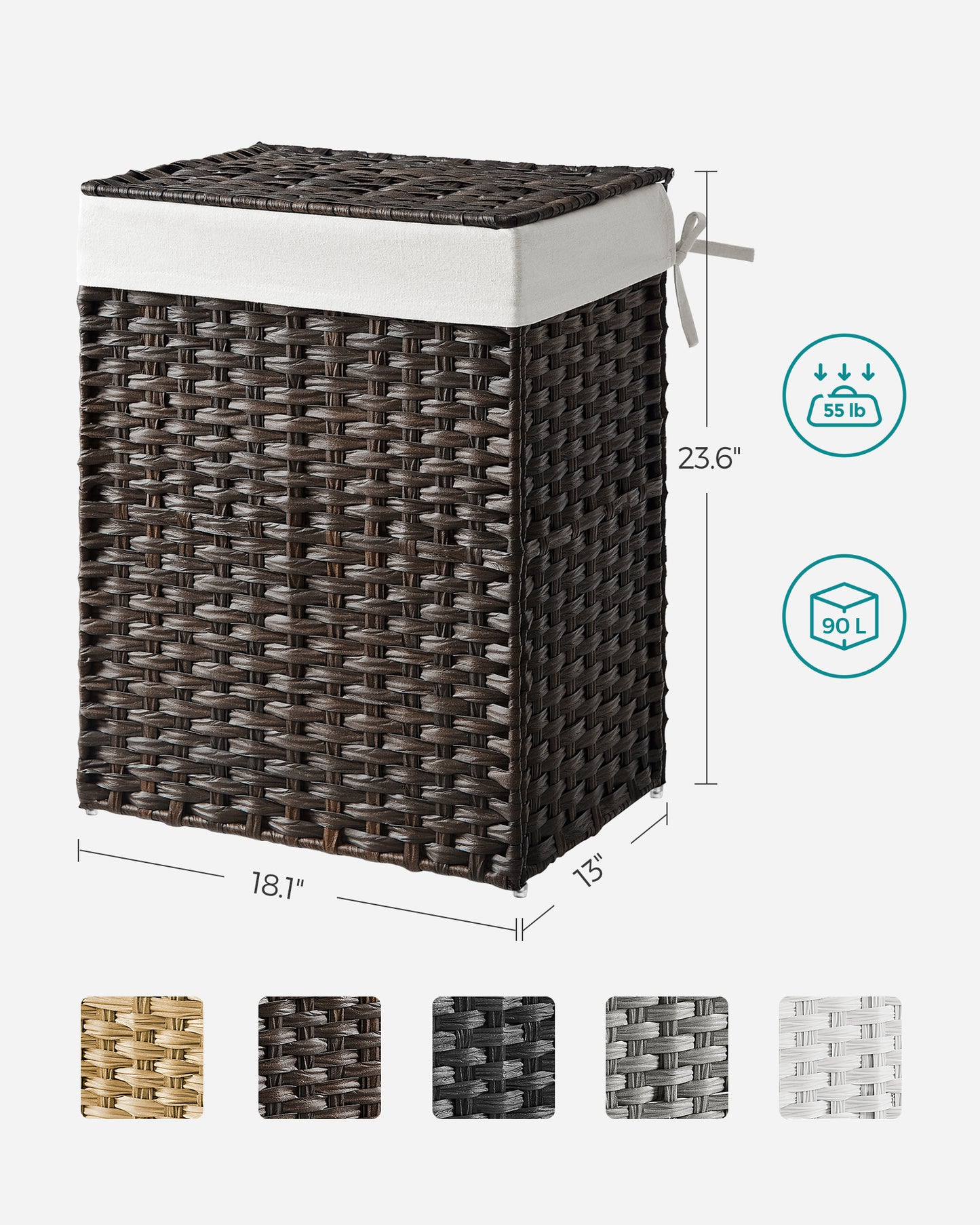 Laundry Hamper Sorter 23.8 Gal Synthetic Rattan Clothes Laundry Basket Storage with Lid and Handles, Removable Liner Laundry Sorter