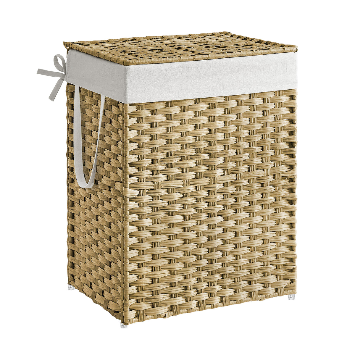 SONGMICS Laundry Hamper with Lid, 23.8 Gallon (90 L) Synthetic Rattan Clothes Laundry Basket with Lid and Handles, Foldable, Removable Liner, Goose Yellow