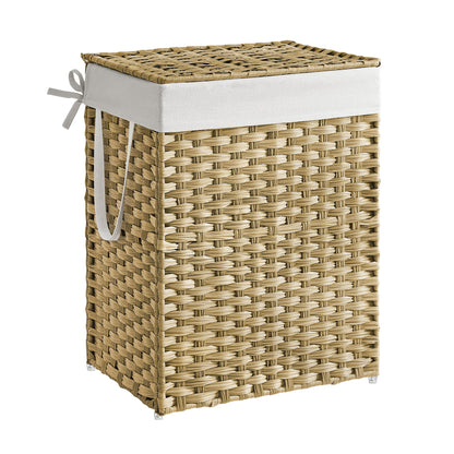 SONGMICS Laundry Hamper with Lid, 23.8 Gallon (90 L) Synthetic Rattan Clothes Laundry Basket with Lid and Handles, Foldable, Removable Liner, Goose Yellow