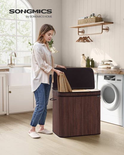 39.6 Gals Laundry Hamper Basket Bamboo Laundry Basket with Lid Removable Machine Washable with Handles Chestnut Brown