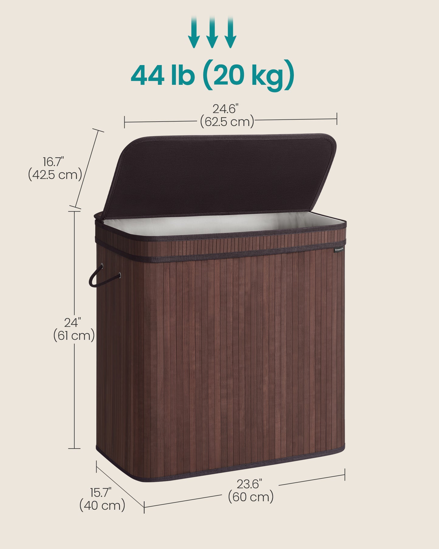 39.6 Gals Laundry Hamper Basket Bamboo Laundry Basket with Lid Removable Machine Washable with Handles Chestnut Brown