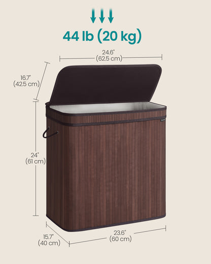 39.6 Gals Laundry Hamper Basket Bamboo Laundry Basket with Lid Removable Machine Washable with Handles Chestnut Brown