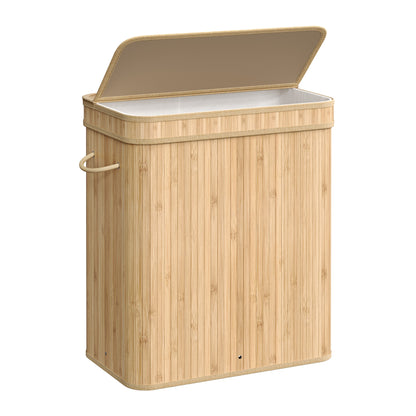 Laundry Hamper with Lid, Bamboo Laundry Basket, Removable Machine Washable Laundry Basket, with Handles, 26.4-Gallons, for Laundry Room, Bedroom, Bathroom, Natural Beige