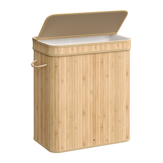 Laundry Hamper with Lid, Bamboo Laundry Basket, Removable Machine Washable Laundry Basket, with Handles, 26.4-Gallons, for Laundry Room, Bedroom, Bathroom, Natural Beige
