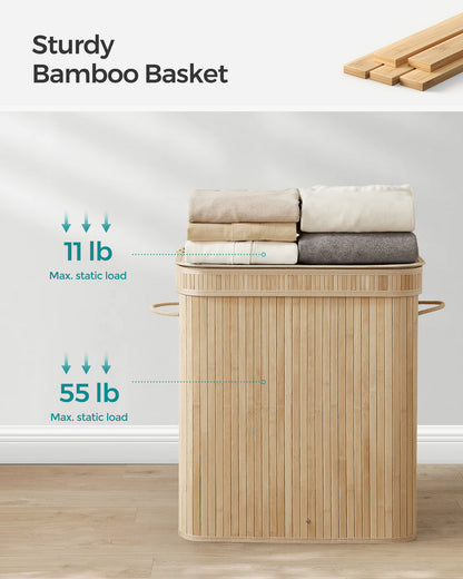 SONGMICS 26 Gallons Laundry Hamper with Lid Bamboo Laundry Basket with Handles Natural