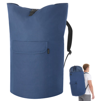 SONGMICS Laundry Bag, Laundry Backpack 31.7 Gallons, Heavy-Duty, Large with Extendable Top, Wide Shoulder Straps and Flap Pocket, Charcoal Blue