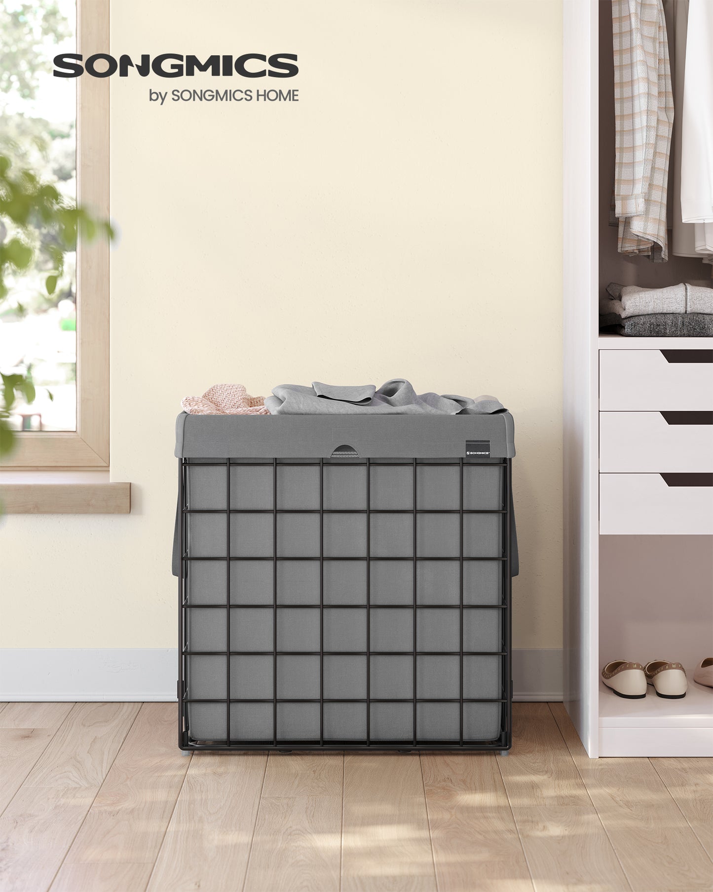 Laundry Hamper with Removable Washable Liner, 29 Gal. (110L) Collapsible Clothes Basket with Metal Wire Frame Laundry Bin