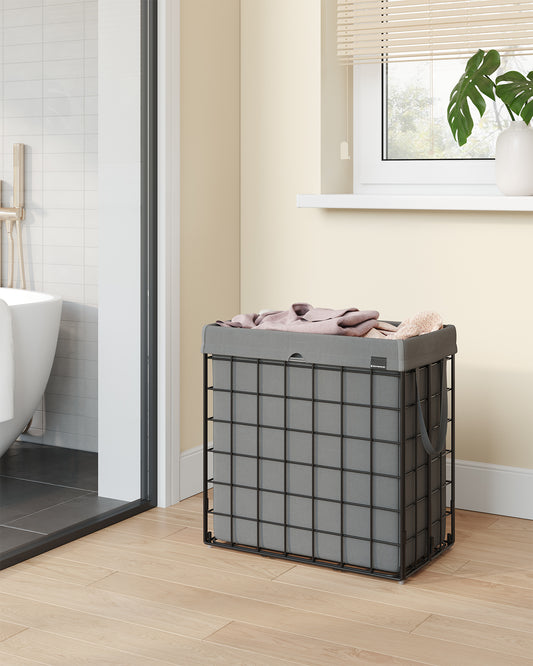 SONGMICS 110L Laundry Hamper Laundry Basket Collapsible Clothes Hamper Removable and Washable Liner for Bedroom Bathroom Black and Gray