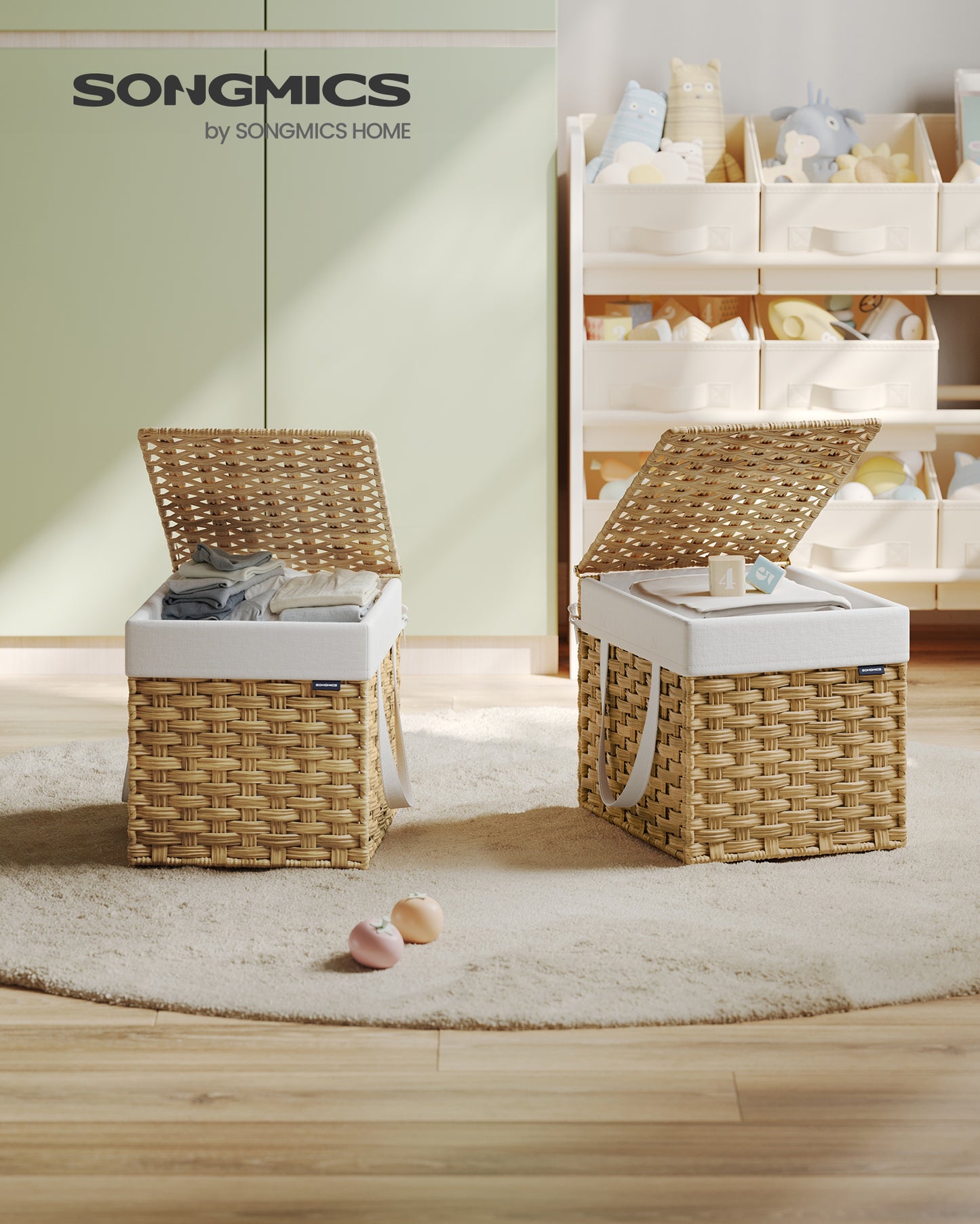 Foldable Laundry Hamper with Lid and Removable Liner, 9.5 Gallon Synthetic Rattan Basket for Small Spaces, Goose Yellow