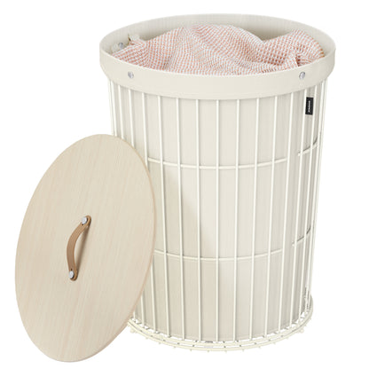 SONGMICS Laundry Hamper with Lid, Round, 25 Gallons (95 L), Versatile, Removable Fabric Liner, Large Capacity, Cream White