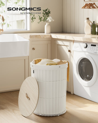 SONGMICS Laundry Hamper with Lid, Round, 25 Gallons (95 L), Versatile, Removable Fabric Liner, Large Capacity, Cream White