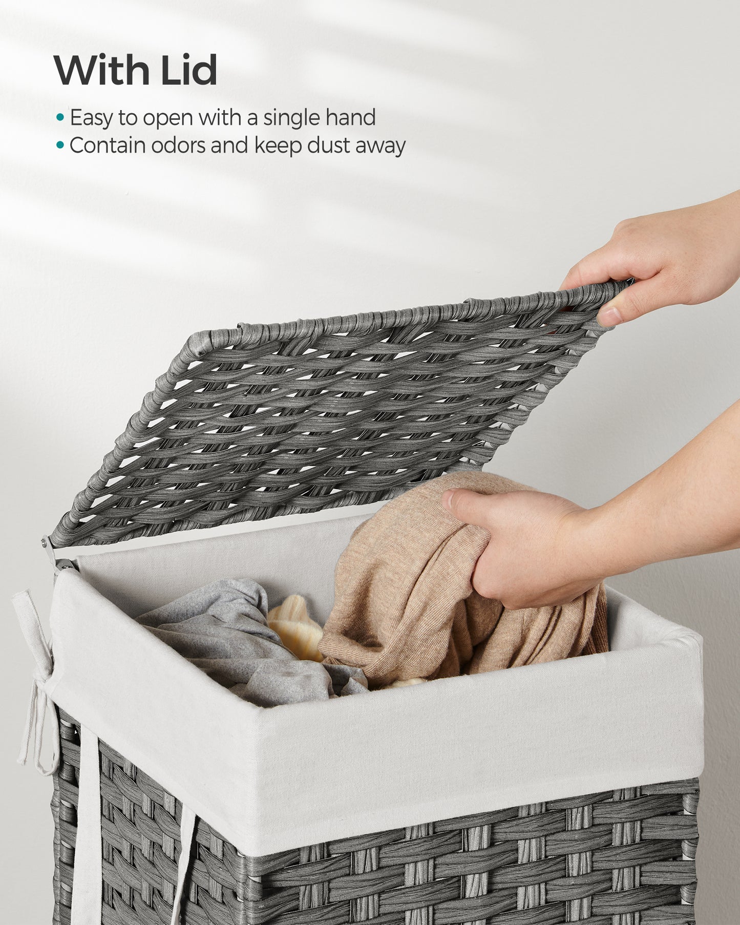 65L Laundry Hamper with Lid Folding Laundry Basket Clothes Hamper with Removable Liner for Laundry Room Gray