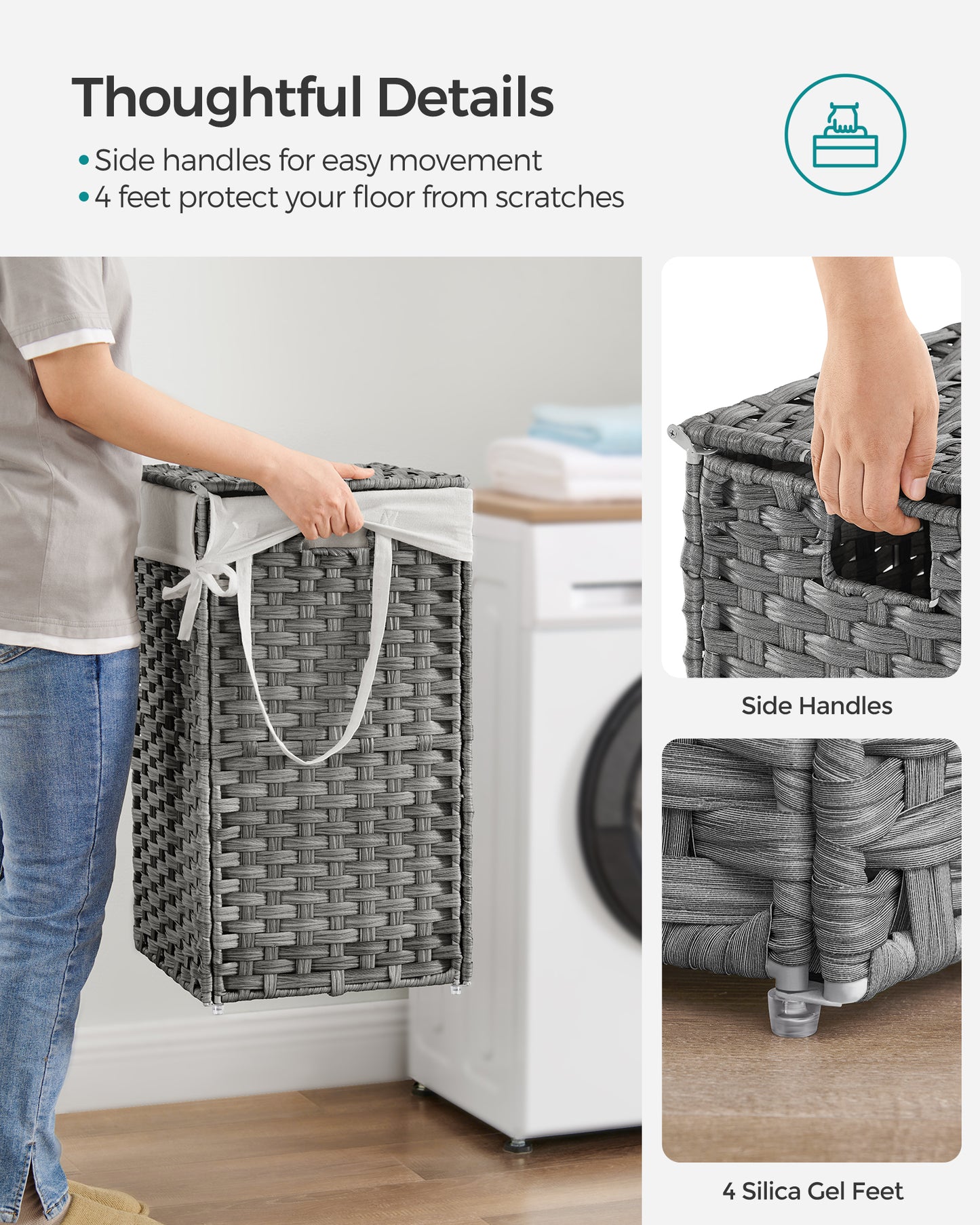 65L Laundry Hamper with Lid Folding Laundry Basket Clothes Hamper with Removable Liner for Laundry Room Gray