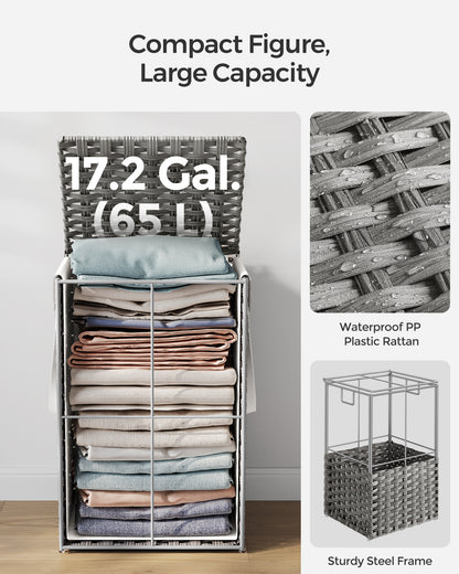 65L Laundry Hamper with Lid Folding Laundry Basket Clothes Hamper with Removable Liner for Laundry Room Gray