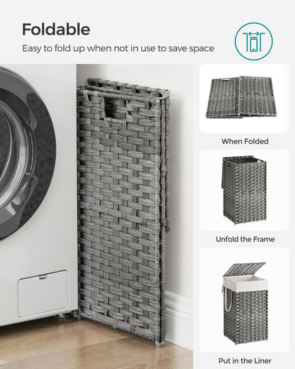 65L Laundry Hamper with Lid Folding Laundry Basket Clothes Hamper with Removable Liner for Laundry Room Gray