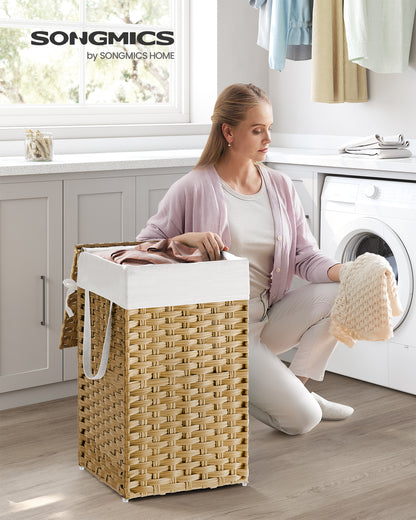 17.2 Gallon (65L) Wicker Laundry Hamper with Lid Laundry Basket with Handles Clothes Hamper Foldable Removable Liner Bag Natural