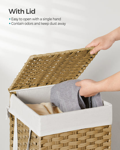 17.2 Gallon (65L) Wicker Laundry Hamper with Lid Laundry Basket with Handles Clothes Hamper Foldable Removable Liner Bag Natural